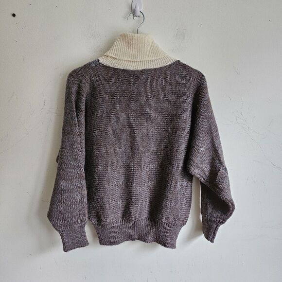 Vintage Joyce Sportswear Turtleneck Sweater Women’s S Brown Cream Floral Wool - Picture 5 of 8